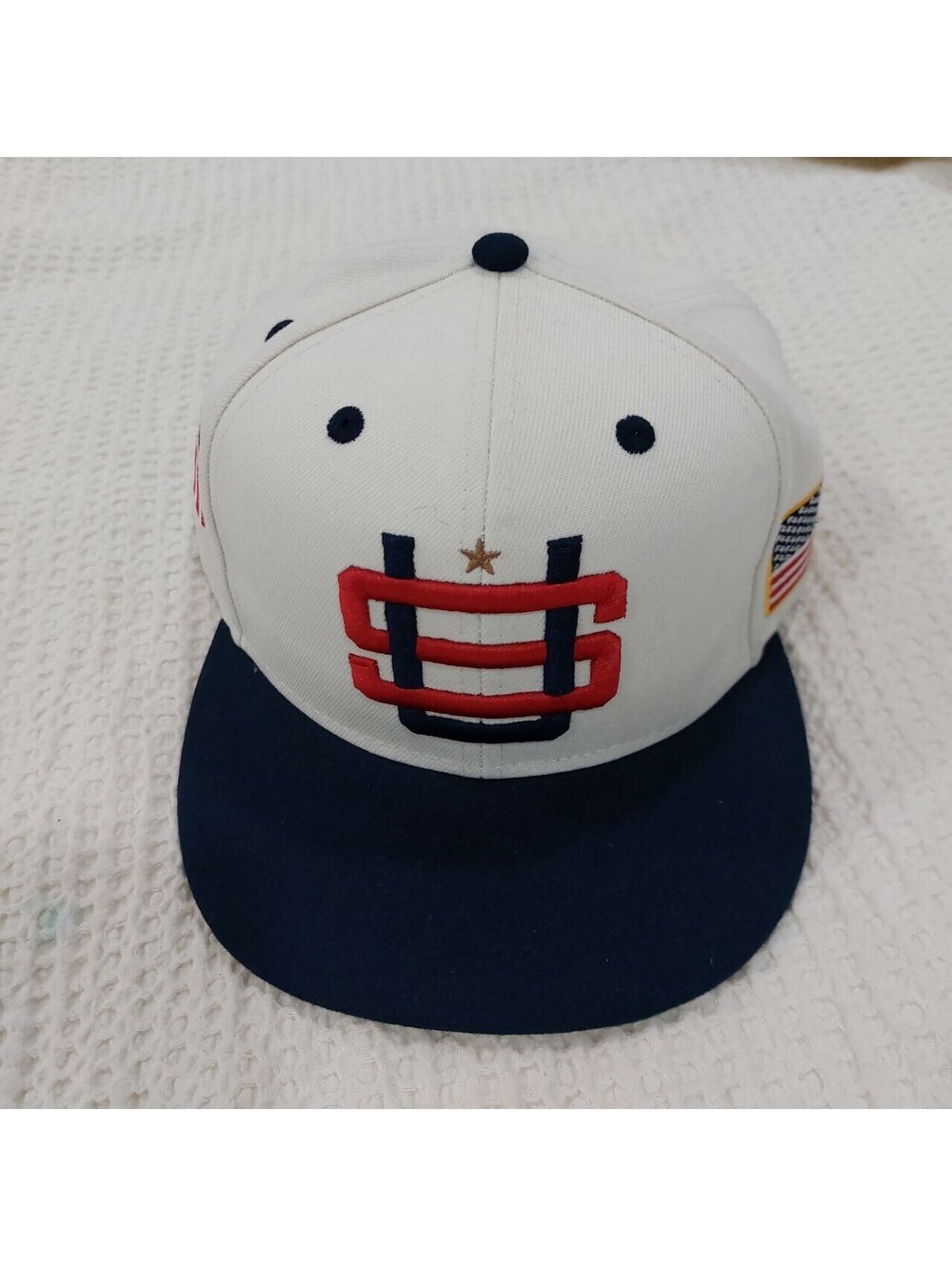 Rings & Crowns Hat Cap Snap Back White Blue USA United States Logo Mens